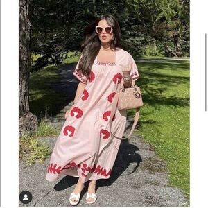 Zara Pink and Red Embroidered Maxi Dress